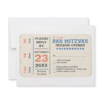 Sports Star Bar Mitzvah Reply Card w/dinner, Blue Custom Invite