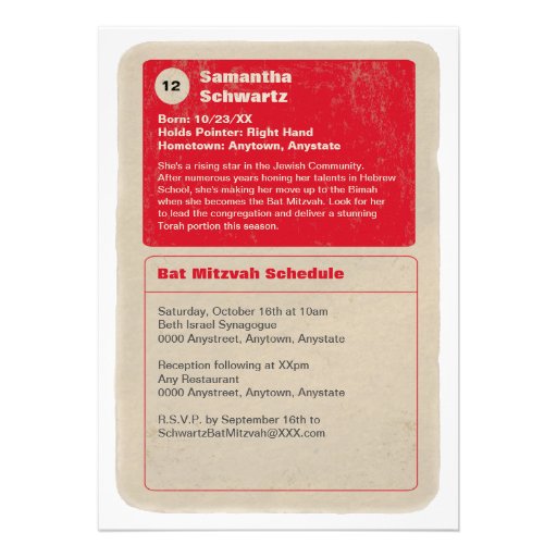 Sports Star Bat Mitzvah Invitation in Red