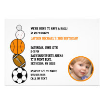 Sports Theme Balls Photo Birthday Party Invite
