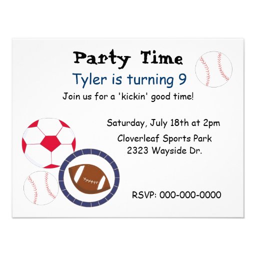 Sports Theme Birthday Party Invitation