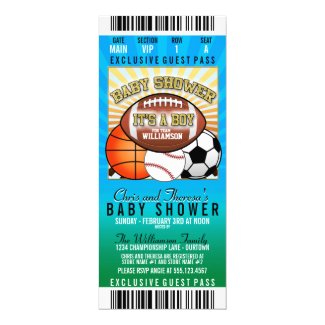 Sports Theme Party Baby Shower 4" X 9.25" Invitation Card