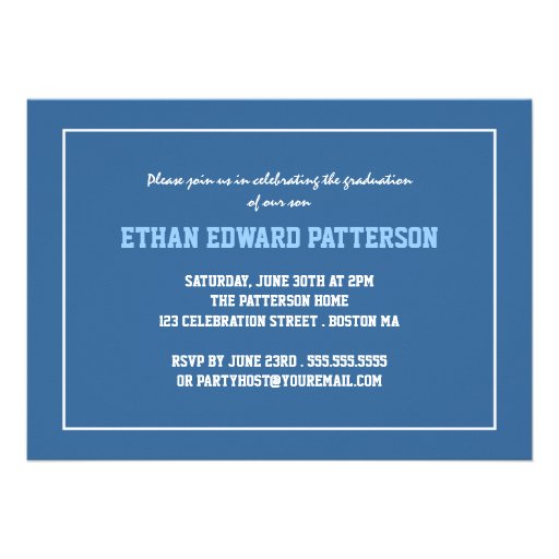 Sporty 3 Photo Graduation Announcement Blue White