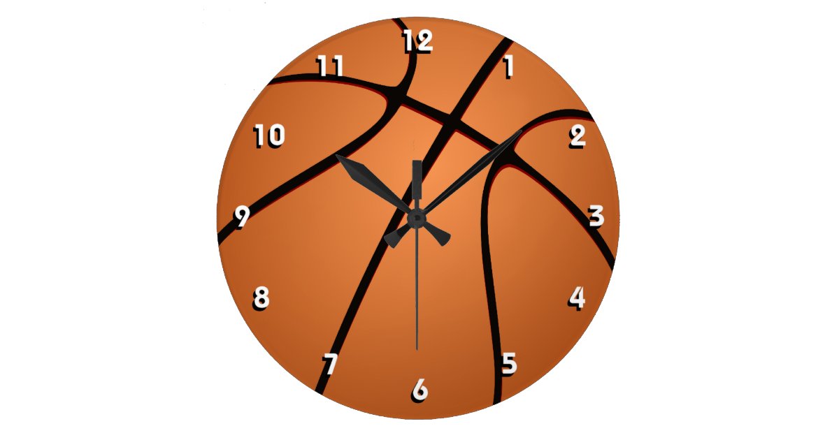 Sporty Basketball ball wall clock with numbers Zazzle