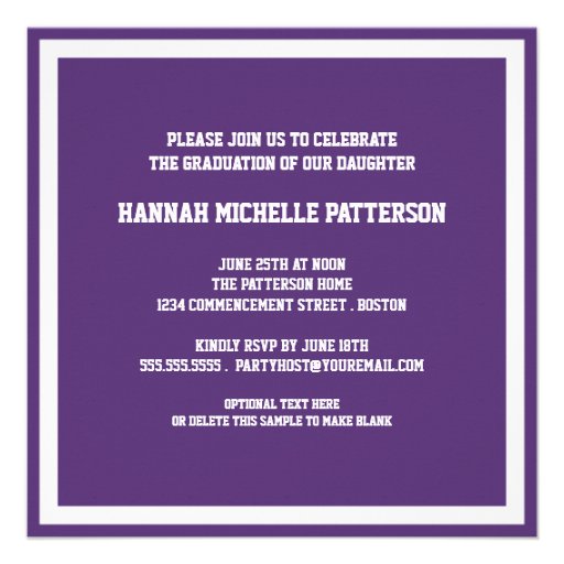 Sporty Girl Jersey Uniform Purple Graduation Party Invitations
