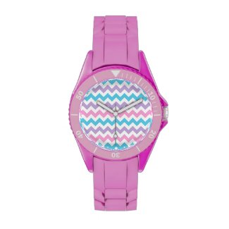 Sporty Wristwatch: Pink, Turquoise, Lilac Chevrons