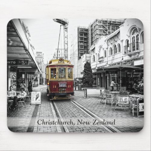 Spot Colour Tram : Christchurch, New Zealand mousepad
