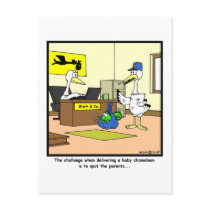 Spot the parents: Stork & Chameleon cartoon Postcard