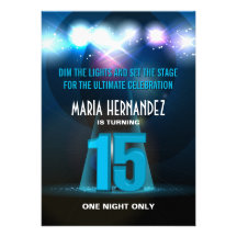 Spotlight Star Blue Quinceañera Invite