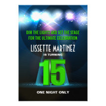 Spotlight Star Green Quinceañera Cards