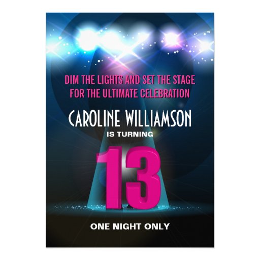 Spotlight Star Pink 13th Birthday Custom Invitations