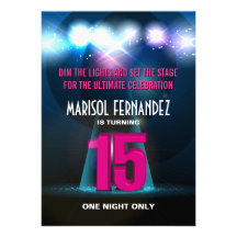 Spotlight Star Pink Quinceañera Custom Invitations