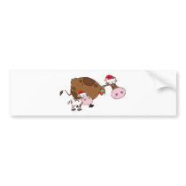 Spotted Calf By A Mom Dairy Cow With Santa's Hats Bumper Sticker