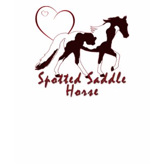 Spotted Saddle Horse Hearts t-shirts featuring a Spotted Saddle Horse silhouette, hearts, and the words Spotted Saddle Horse