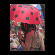 Spotted Umbrella Tattoo Girl Postcard postcards