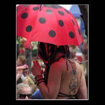 Spotted Umbrella Tattoo Girl Postcard postcards