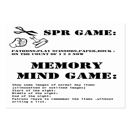 sprgame and memory mind game business cards