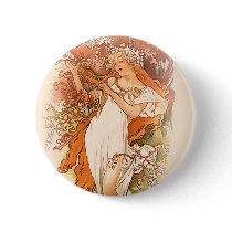 Spring - Alphonse Mucha Art Nouveau Pinback Buttons