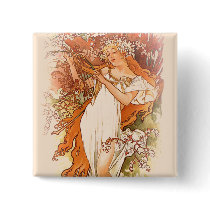 Spring - Alphonse Mucha Art Nouveau Buttons