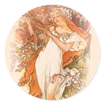 Spring - Alphonse Mucha Art Nouveau Round Sticker