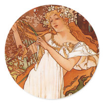Spring - Alphonse Mucha Art Nouveau Round Sticker