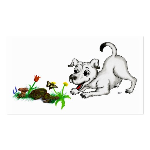 Spring-awake, puppy with butterfly business cards (back side)