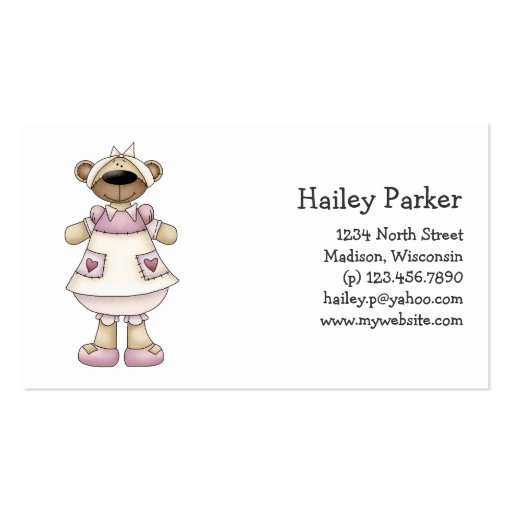 Spring Bears · Mauve Pinafore Business Cards (front side)