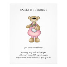 Spring Bears · Pink Dungarees Personalized Invitation