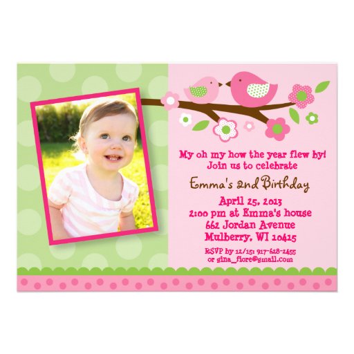 Spring Bird Flower Photo Birthday Invitations