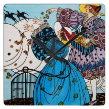 SPRING BIRDS / BEAUTY FASHION  COSTUME DESIGNER SQUARE WALL CLOCKS