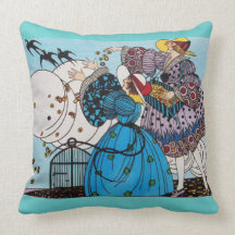 SPRING BIRDS / BEAUTY FASHION COSTUME DESIGNER THROW PILLOW