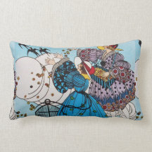 SPRING BIRDS / BEAUTY FASHION COSTUME DESIGNER THROW PILLOW