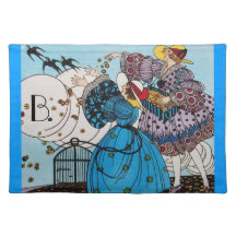 SPRING BIRDS / FASHION COSTUME DESIGNER MONOGRAM PLACE MAT