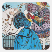 SPRING BIRDS / FASHION COSTUME DESIGNER SQUARE STICKERS