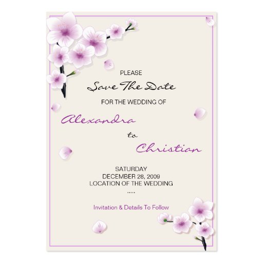 Spring Blossom Save The Date Wedding MiniCard Business Card Templates (back side)