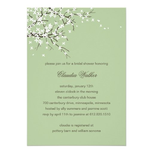 Spring Blossoms Bridal Shower Invitation (Sage) (front side)