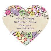 Spring Blossoms Return Address Heart Stickers
