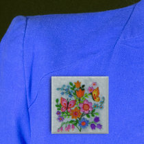 Spring Bouquet Flowers Butterflies buttons