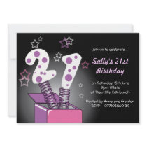 Spring Box 21st Birthday Party - pink & purple Announcement