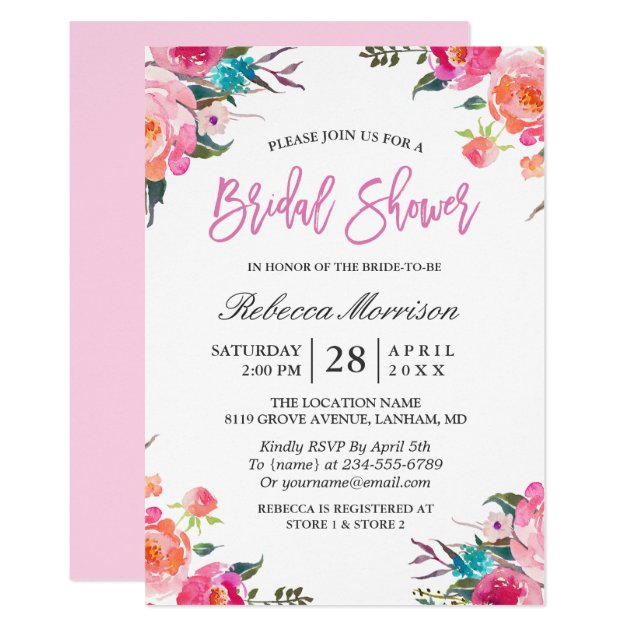 Spring Bridal Shower | Watercolor Botanical Floral Card (front side)