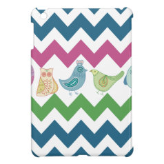Spring Chevron Stripes Cute Whimsical Birds Owl Cover For The iPad Mini