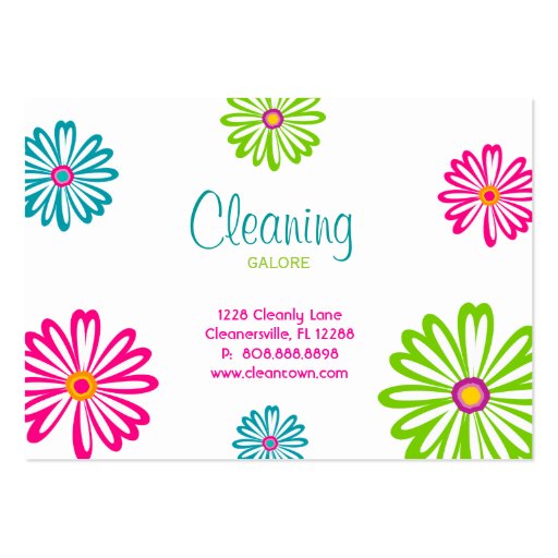 Spring Cleaning Retro Daisy Flowers Business Card Template (back side)