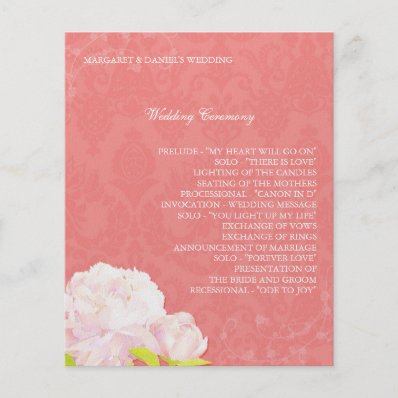 Spring Coral Reef Peony Wedding Programs 4.5x5.6