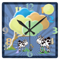 Spring Cow and Calf Square Clock wall clocks