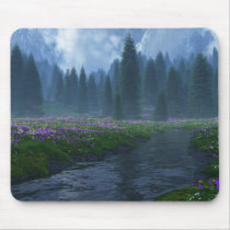spring, pine, forest, flowers, creek, mountains, clouds, lakes, rivers, streams, Mouse pad with custom graphic design