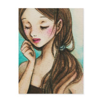 Spring (cute girl with freckles watercolour art) postcards