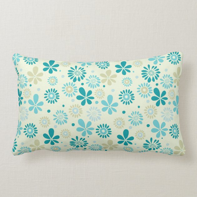 Spring Cute Teal Blue Abstract Flowers Pattern Pillow