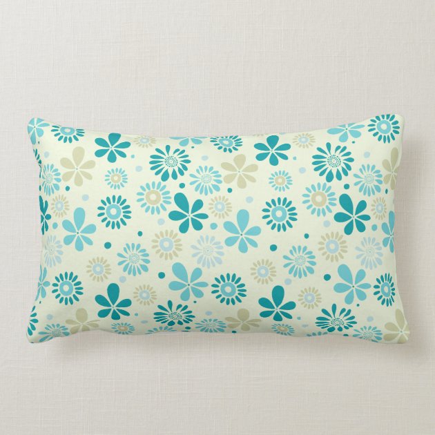 Spring Cute Teal Blue Abstract Flowers Pattern Pillow-0