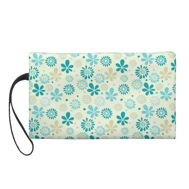 Spring Cute Teal Blue Abstract Flowers Pattern Wristlet Clutch