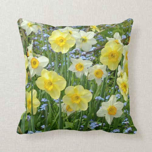 Spring daffodils print throw cushion