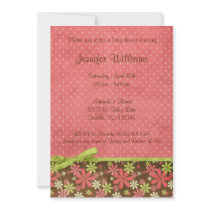 Spring Daisy Polka Dots Girl Baby Shower Invitation
